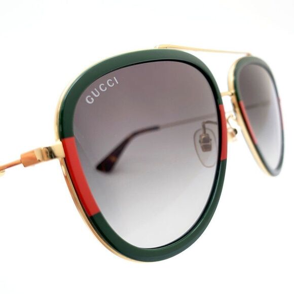BRAND NEW GUCCI Unisex GG0062S 003 Gold Gold Green Sunglasses - Picture 4 of 15